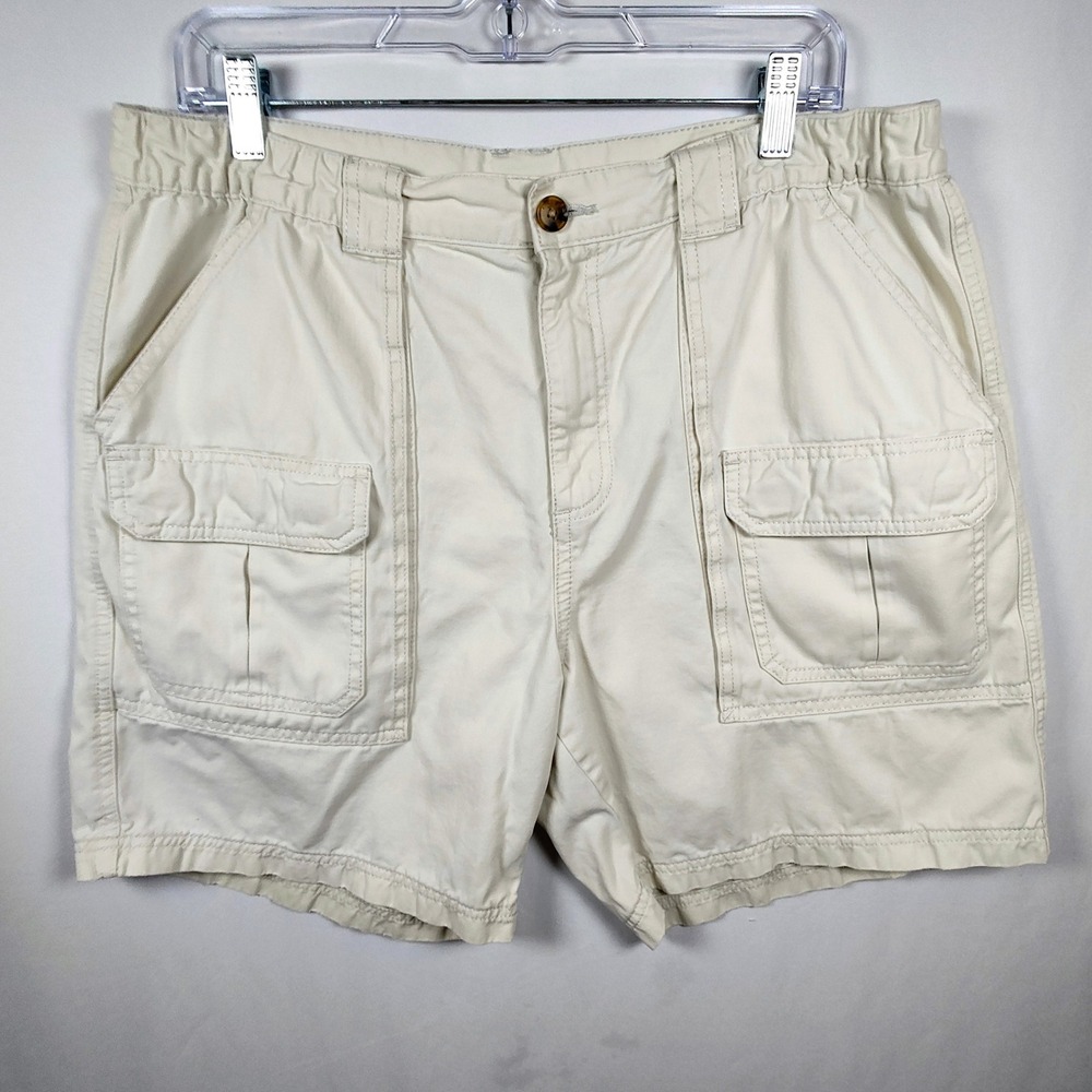 Croft & Barrow Mens 34 Cargo Shorts Beige Cotton Elastic Waist Utility Hiking
